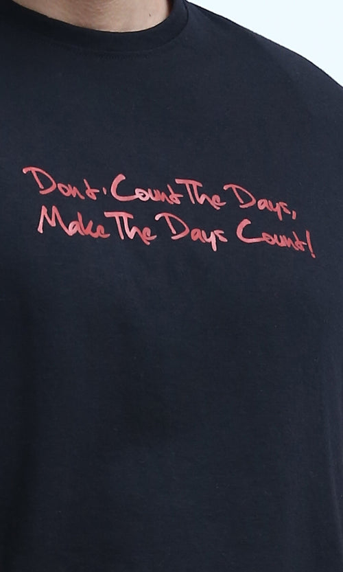 تي شيرت قطن سهل الارتداء بأكمام قصيرة - أسود