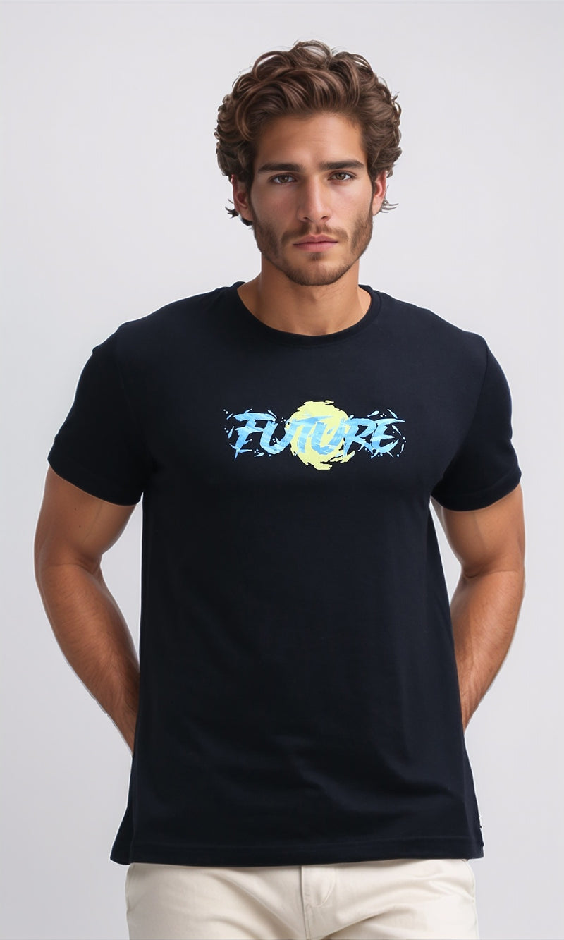 O178951 Printed "Future" Short Sleeves Cotton Tee - Black