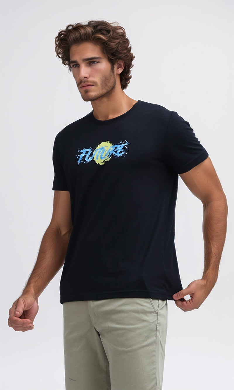 O178951 Printed "Future" Short Sleeves Cotton Tee - Black