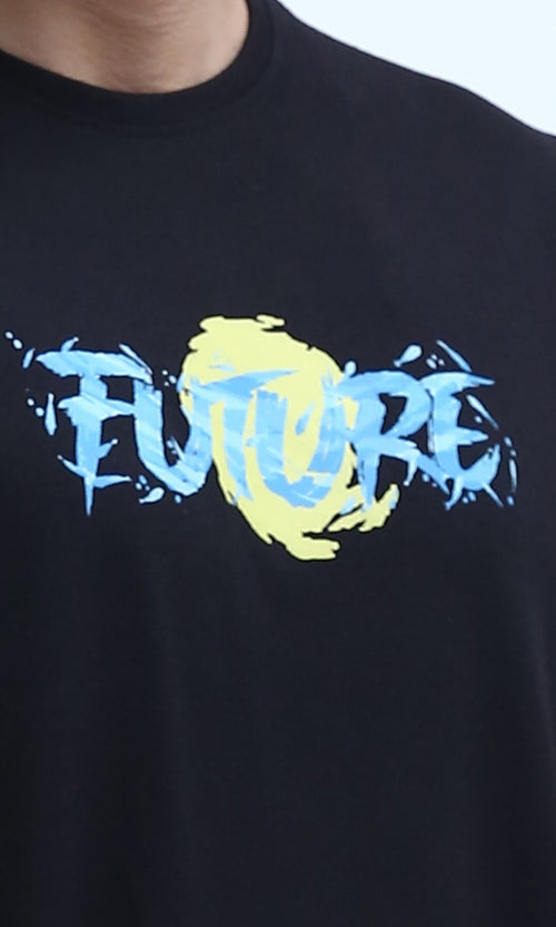 تي شيرت قطن بأكمام قصيرة مطبوع "Future" - أسود