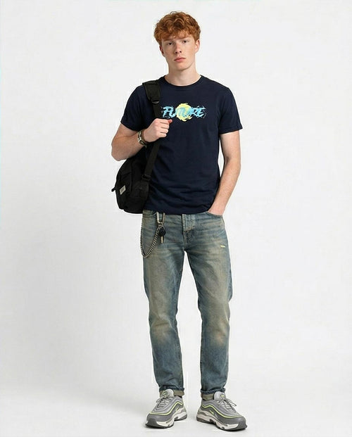 تي شيرت قطن بأكمام قصيرة مطبوع "Future" - أسود