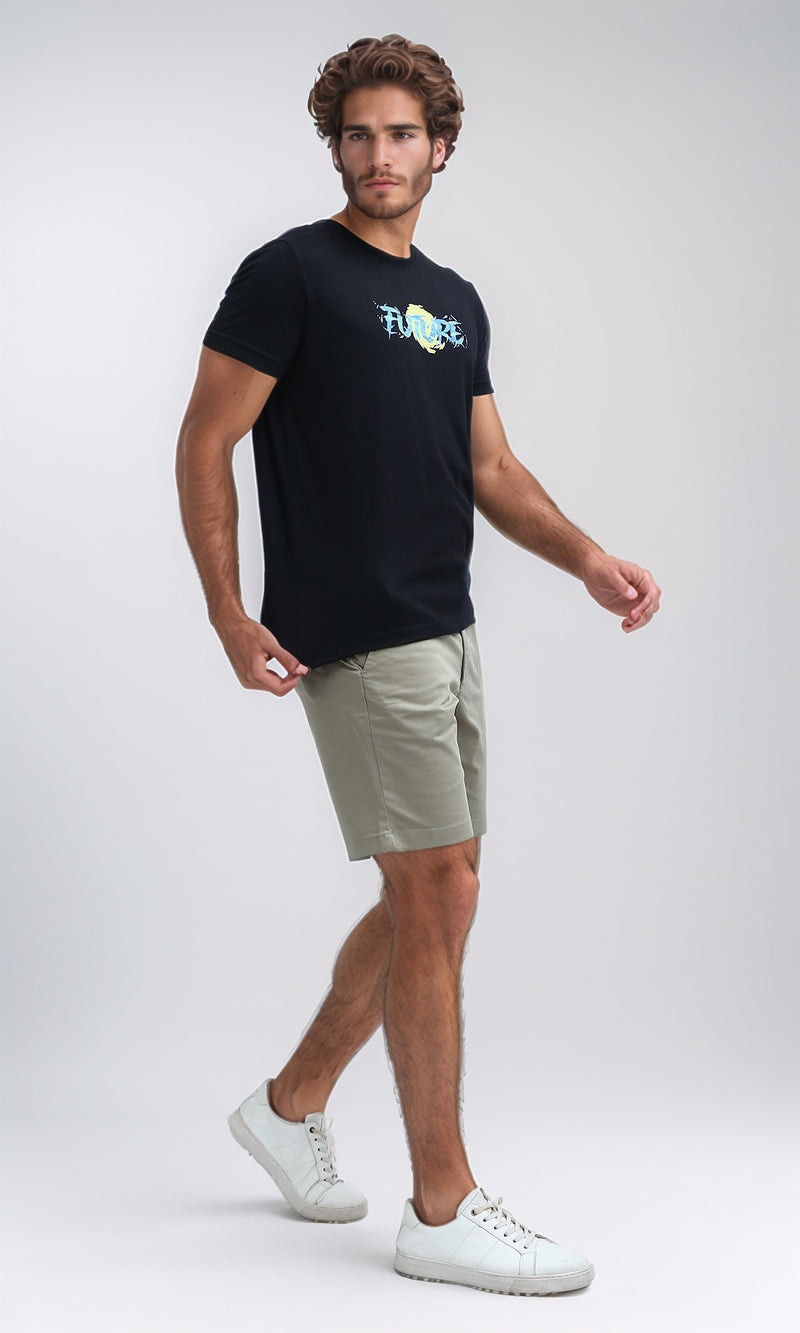 O178951 Printed "Future" Short Sleeves Cotton Tee - Black
