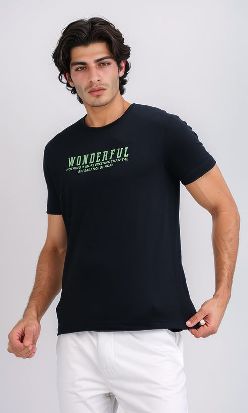 O178952 Summer Slip On Tee With Short Sleeves - Black
