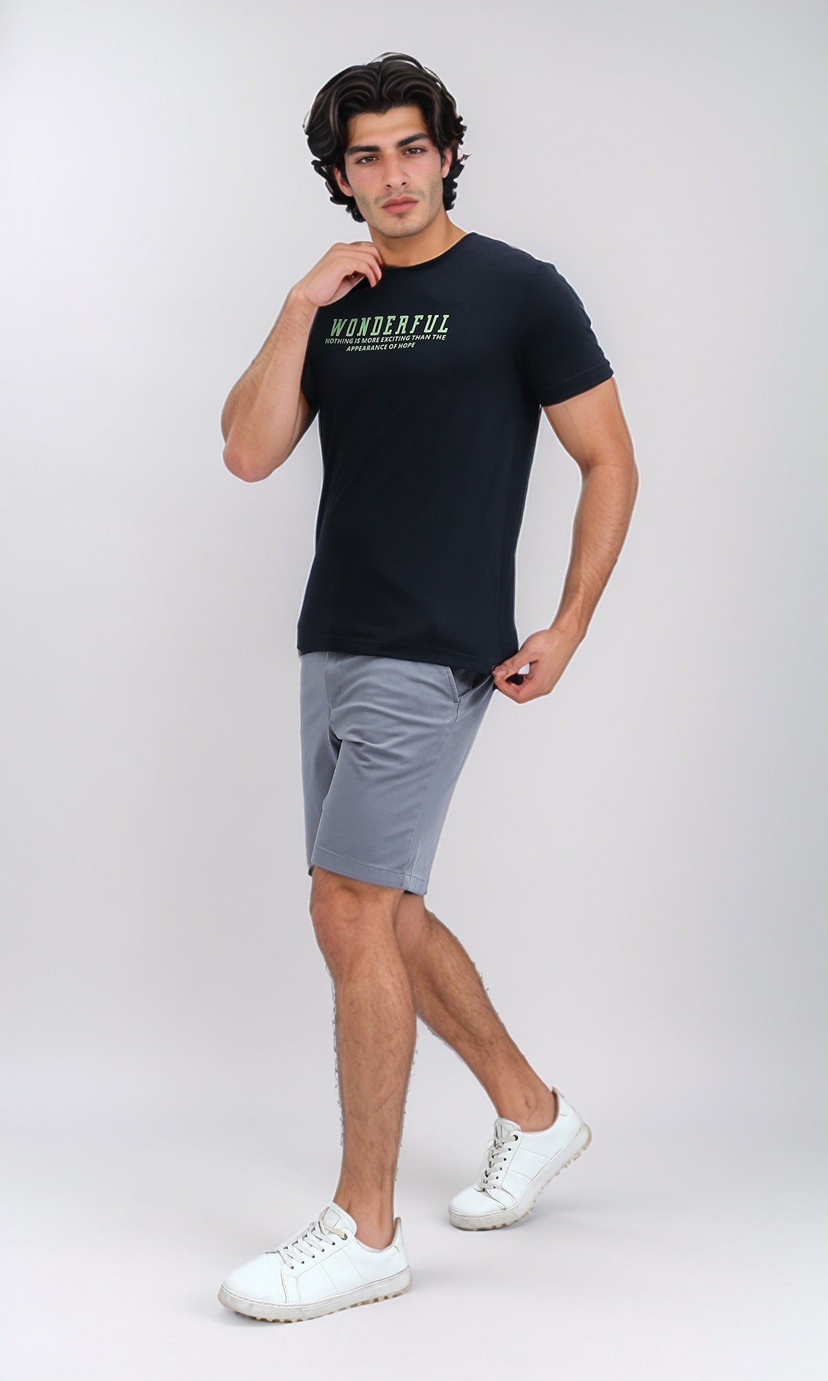 O178952 Summer Slip On Tee With Short Sleeves - Black