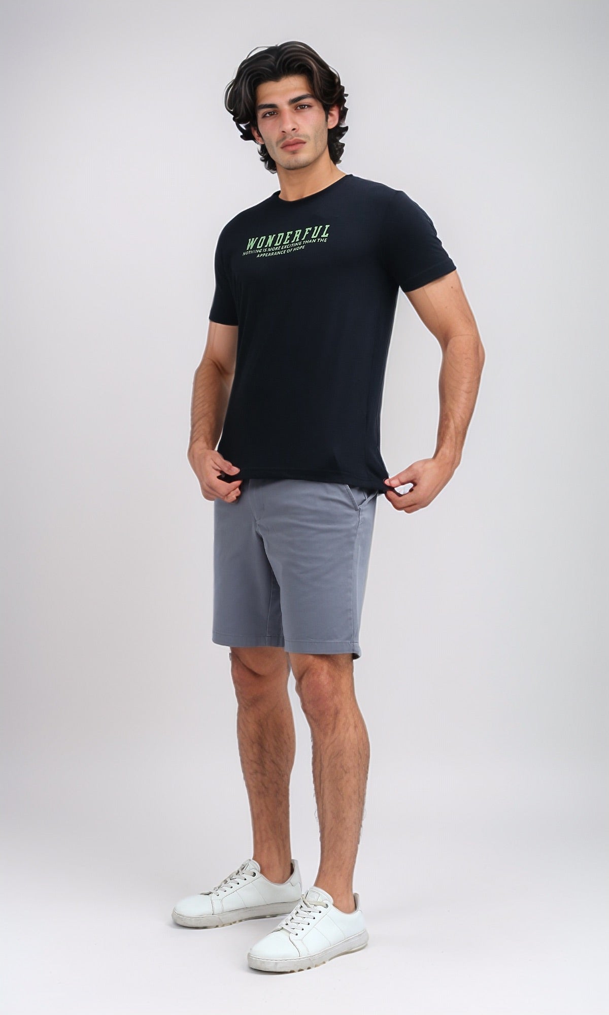 O178952 Summer Slip On Tee With Short Sleeves - Black