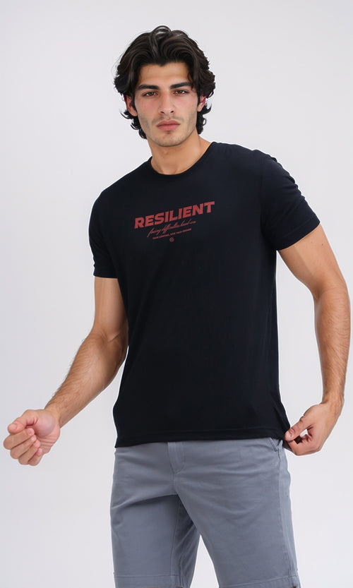 O178953 Round Neck Printed Black Casual Tee