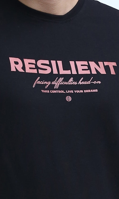 O178953 Round Neck Printed Black Casual Tee