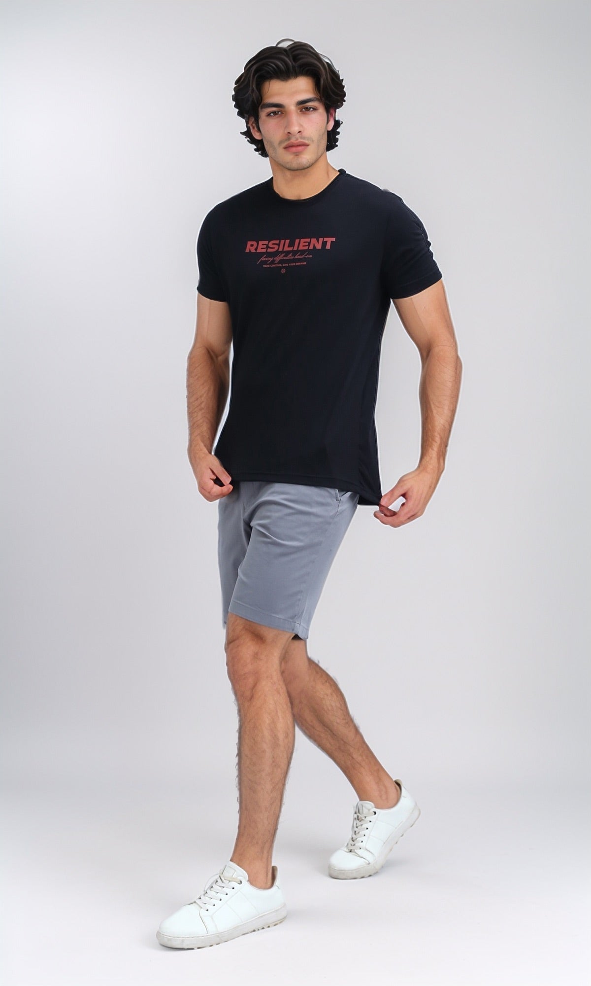 O178953 Round Neck Printed Black Casual Tee