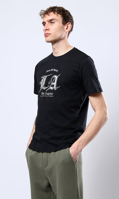 O178960 "Los Angeles" Short Sleeves Slip On Tee - Black