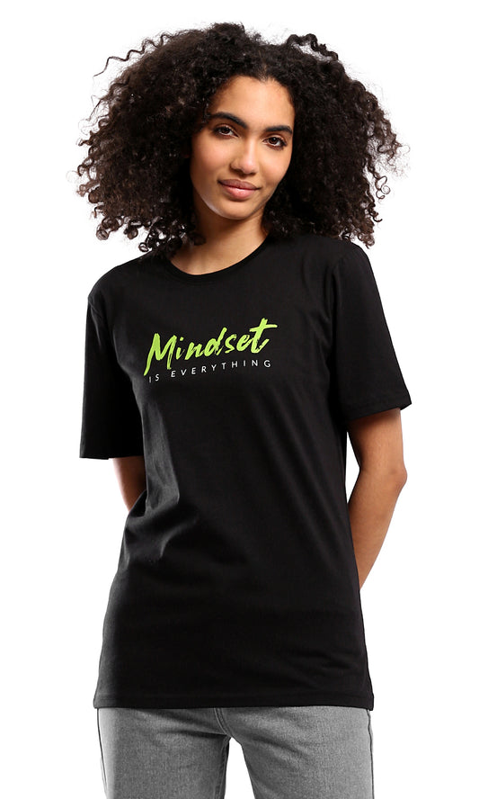 O178970 Crew Neck Printed "Mindset" Black Tee