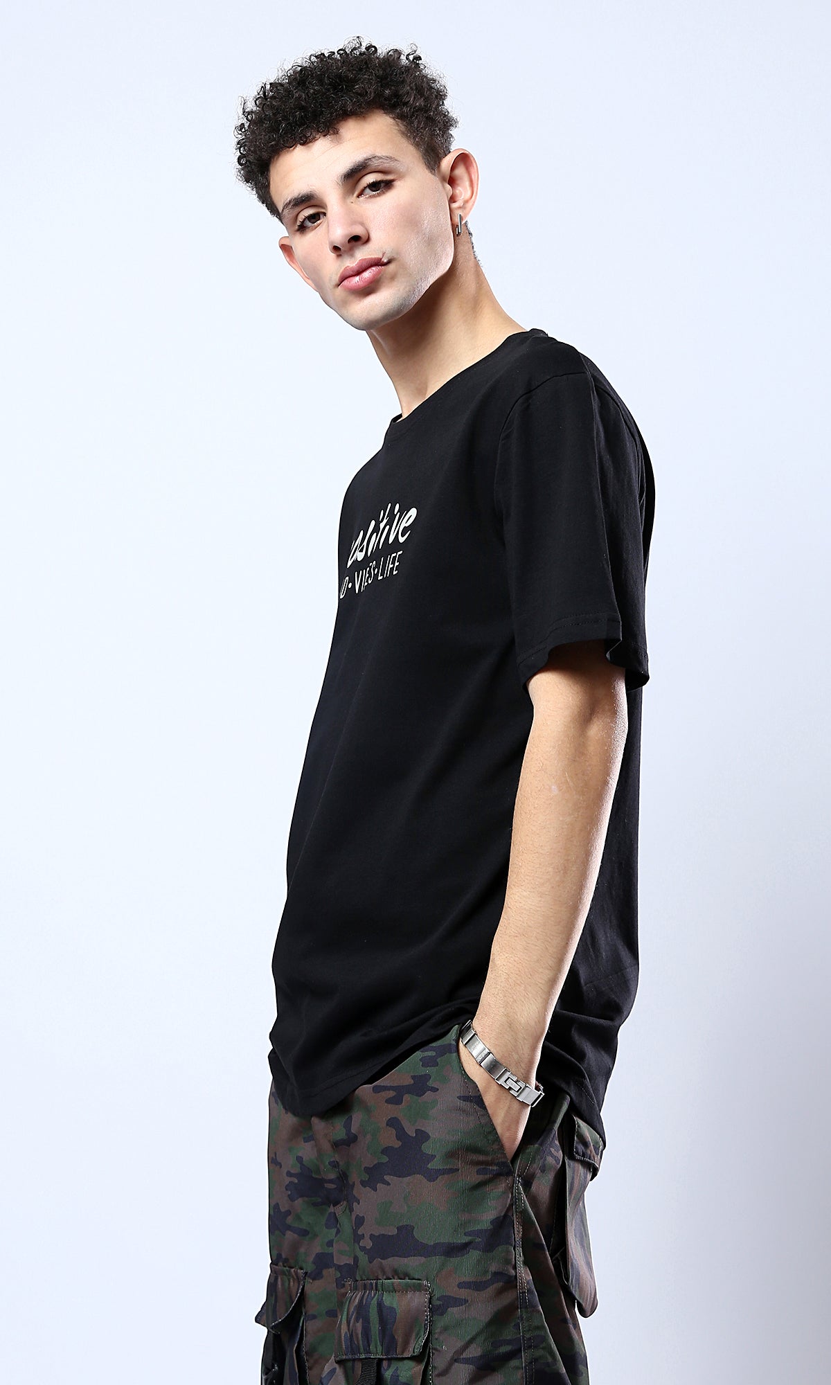 O178972 Slip On Black Printed "Positive" Tee