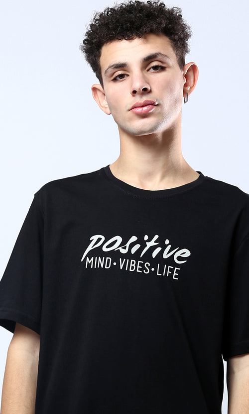 O178972 Slip On Black Printed "Positive" Tee