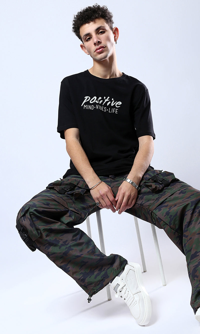 O178972 Slip On Black Printed "Positive" Tee