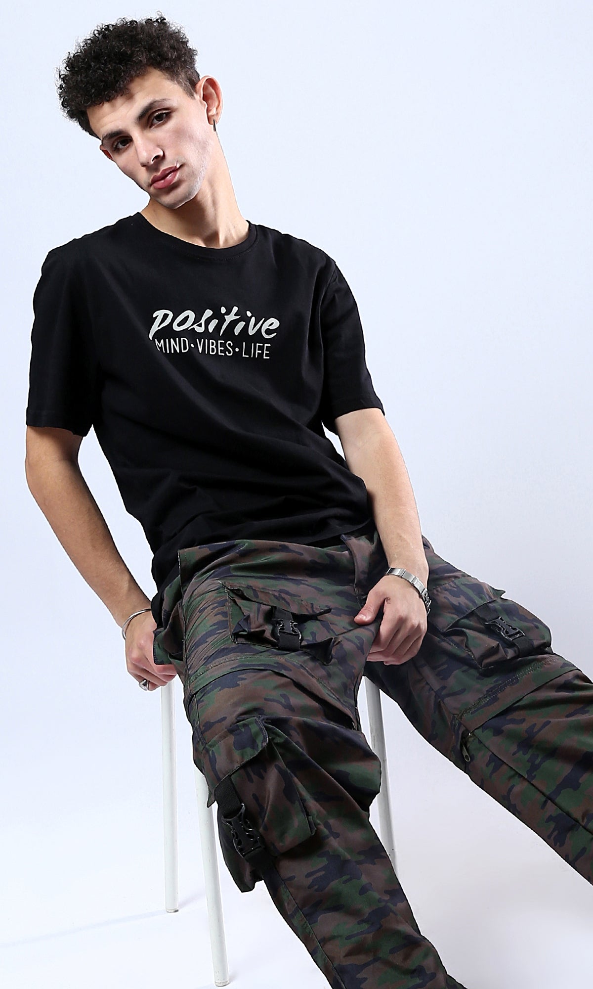O178972 Slip On Black Printed "Positive" Tee
