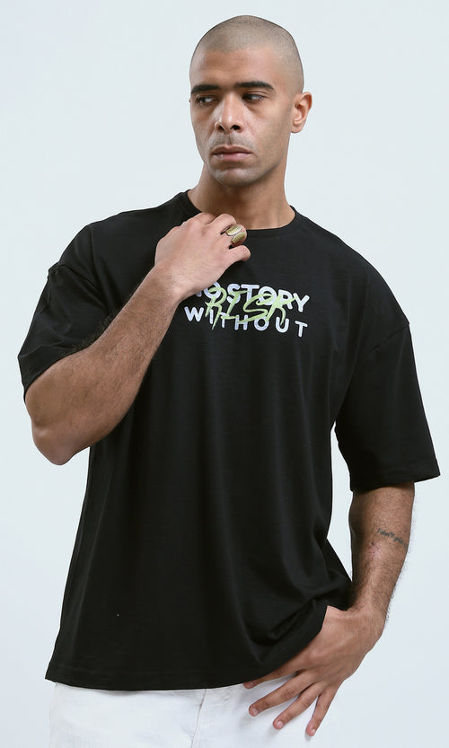 O178975 - "No Story" Black Printed Short Sleeves Tee