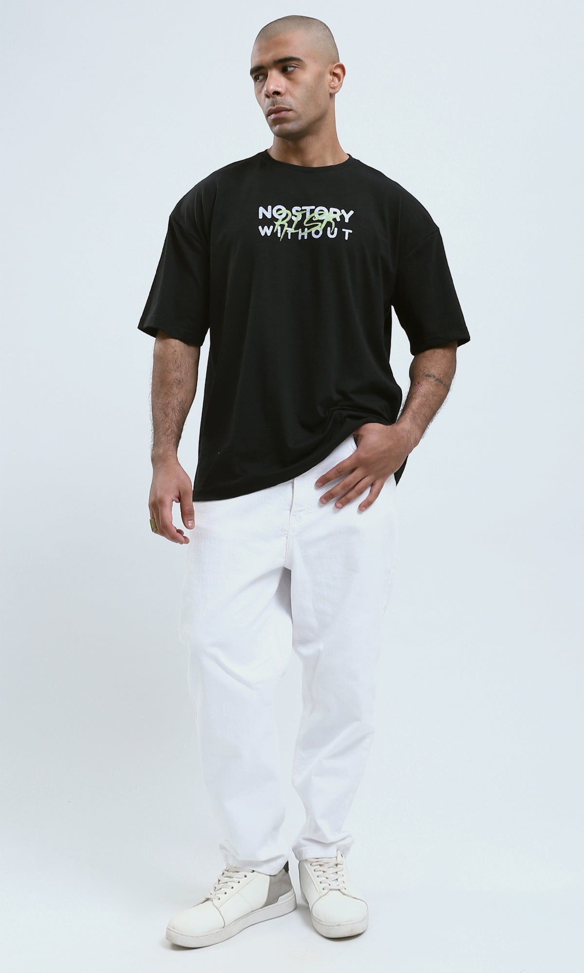 O178975 - "No Story" Black Printed Short Sleeves Tee