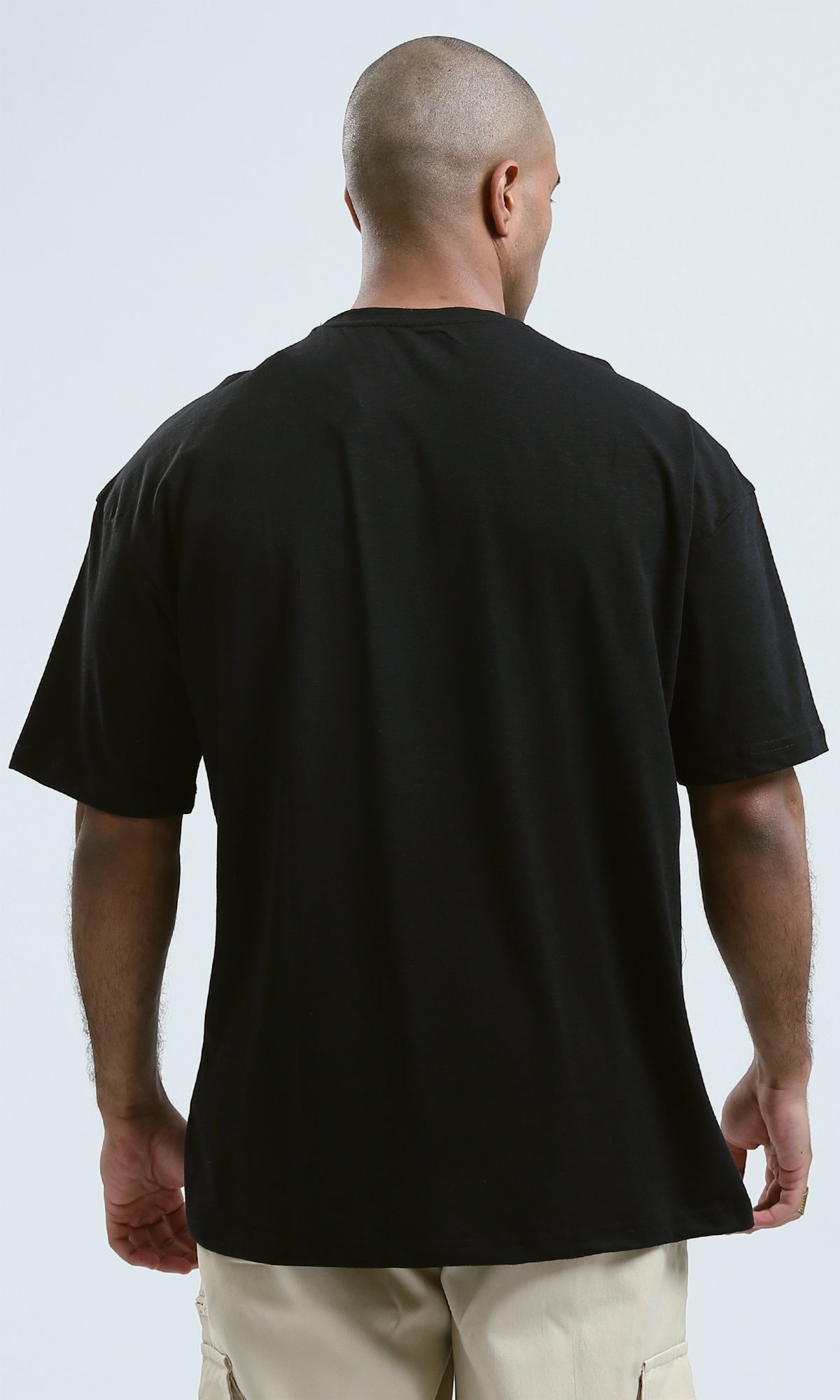 O178976 - Relaxed Fit Printed Black Tee with Elbow Sleeves