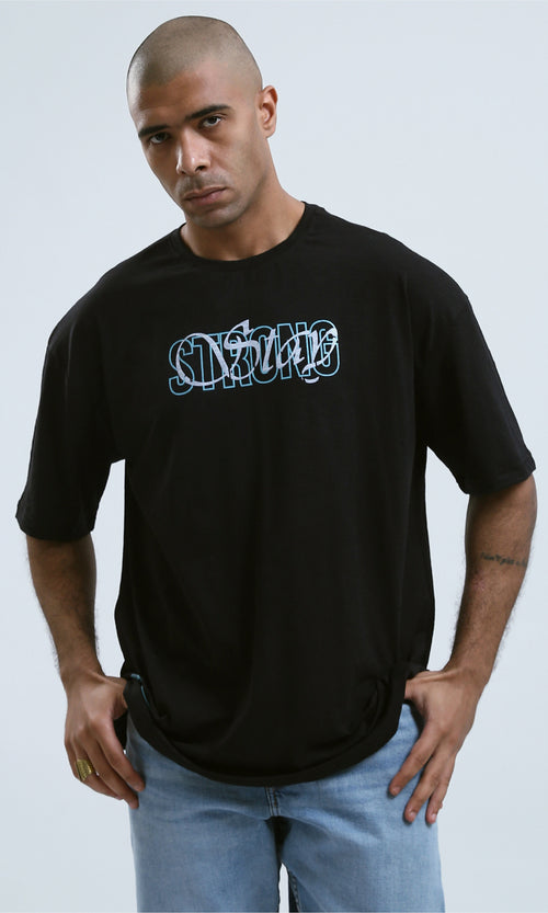 O178977 - "Stay Strong" Printed Elbow Sleeves Black Tee