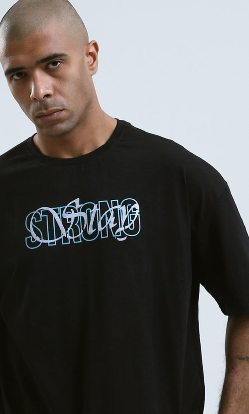 O178977 - "Stay Strong" Printed Elbow Sleeves Black Tee