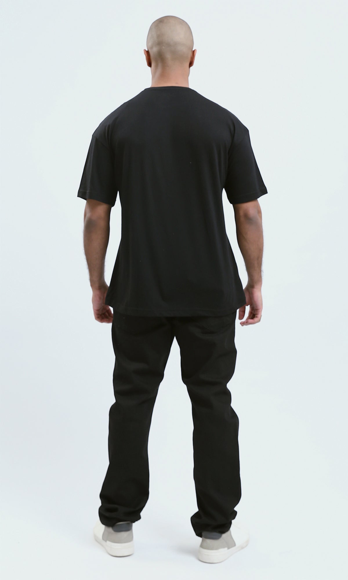 O178980 - Black Slip On Printed Tee with Round Neck