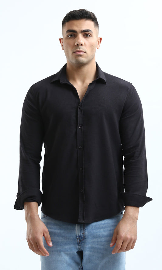 O178989 Cotton Long Sleeves Black Patterned Shirt