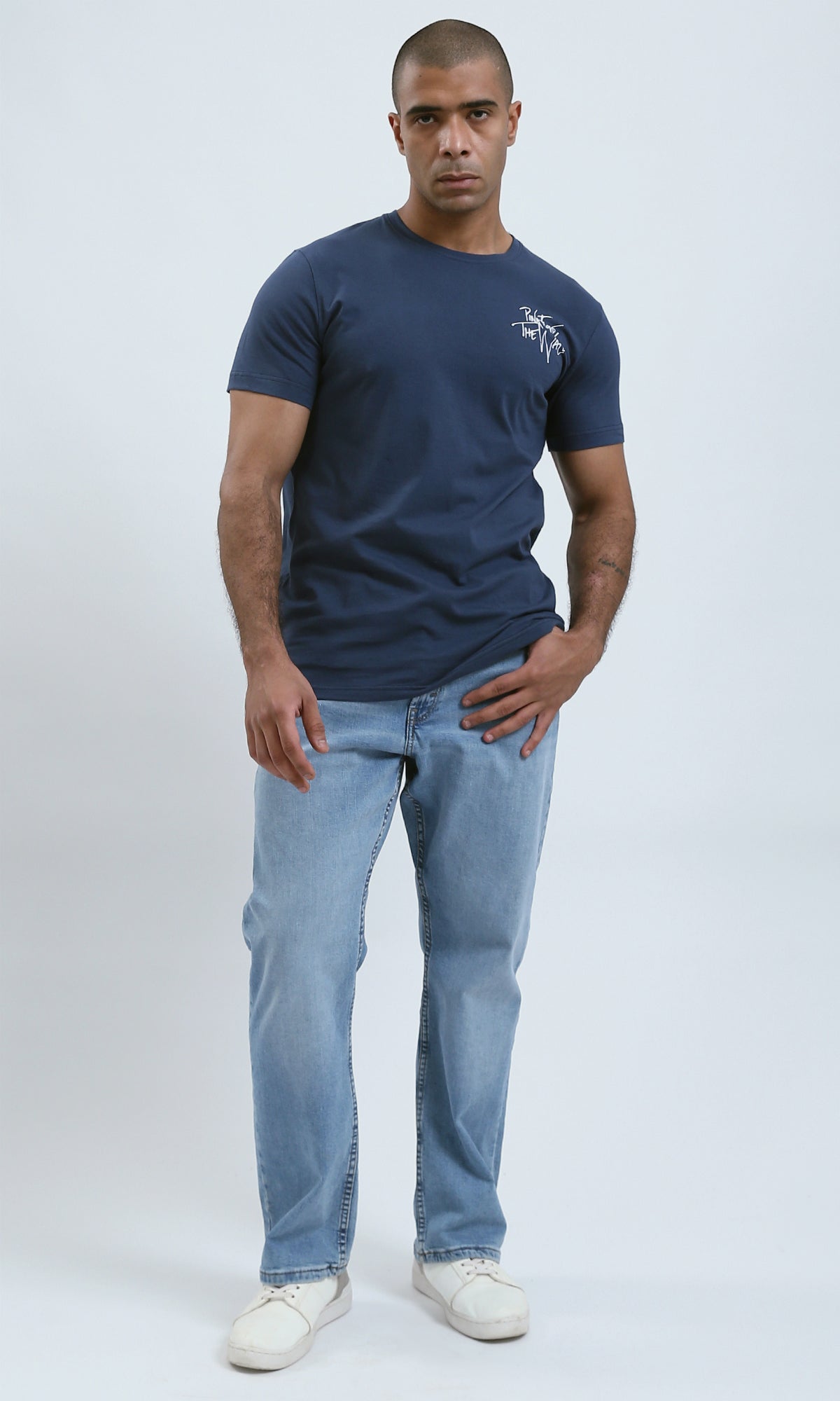 O179007 Crew Neck Navy Blue Slip On Summer Tee