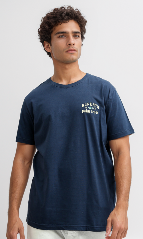 تي شيرت صيفي كحلي بأكمام قصيرة