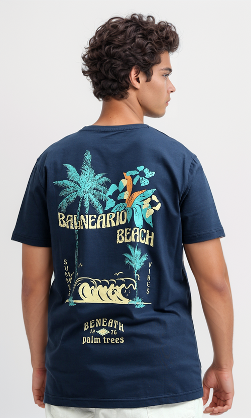 تي شيرت صيفي كحلي بأكمام قصيرة