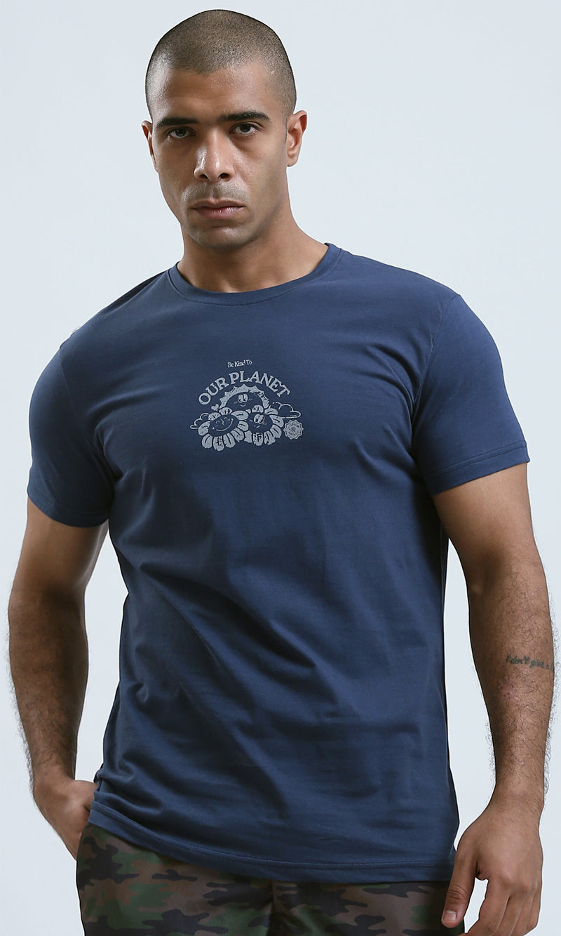 O179009 - Navy Blue Printed "Our Planet" Short Sleeves