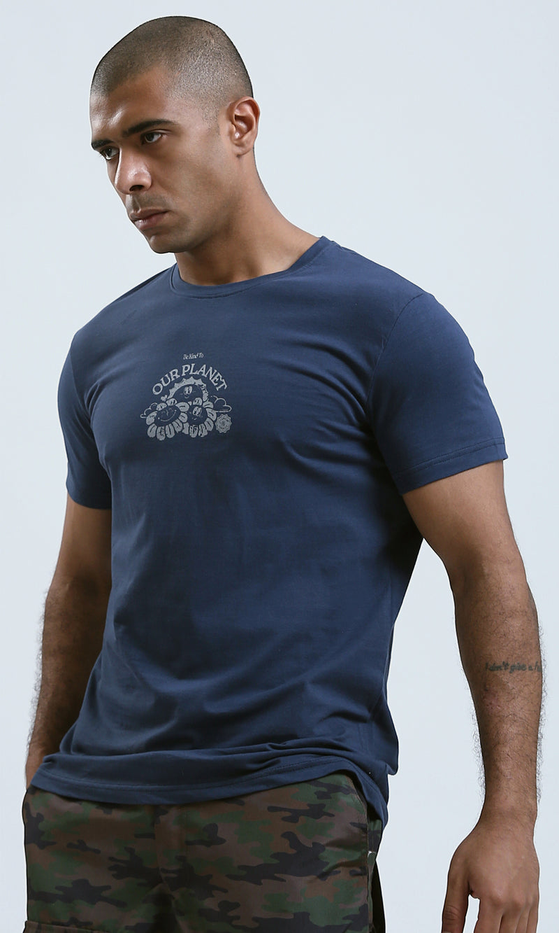 O179009 - Navy Blue Printed "Our Planet" Short Sleeves