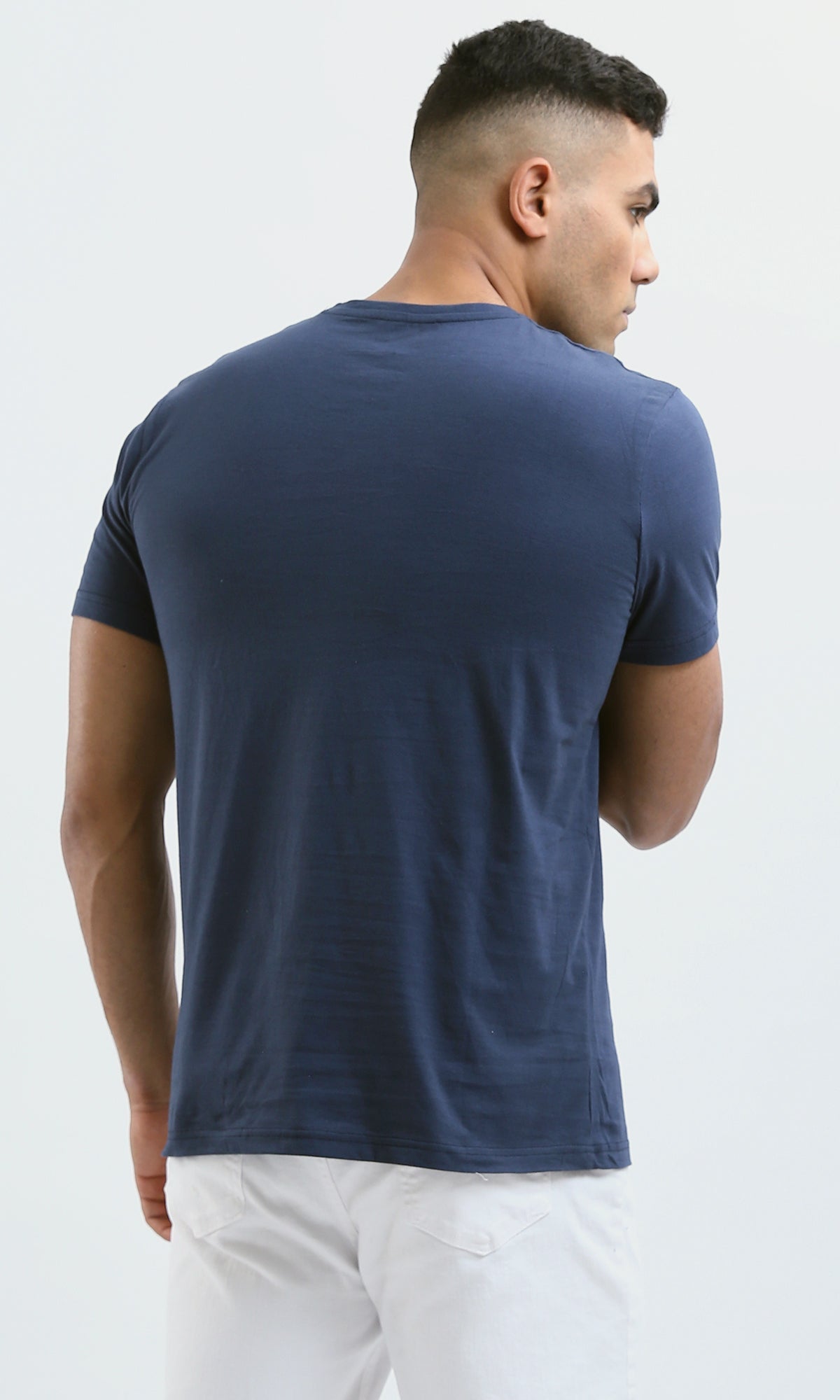 O179011 Printed "Worldwide" Short Sleeves Tee - Navy Blue
