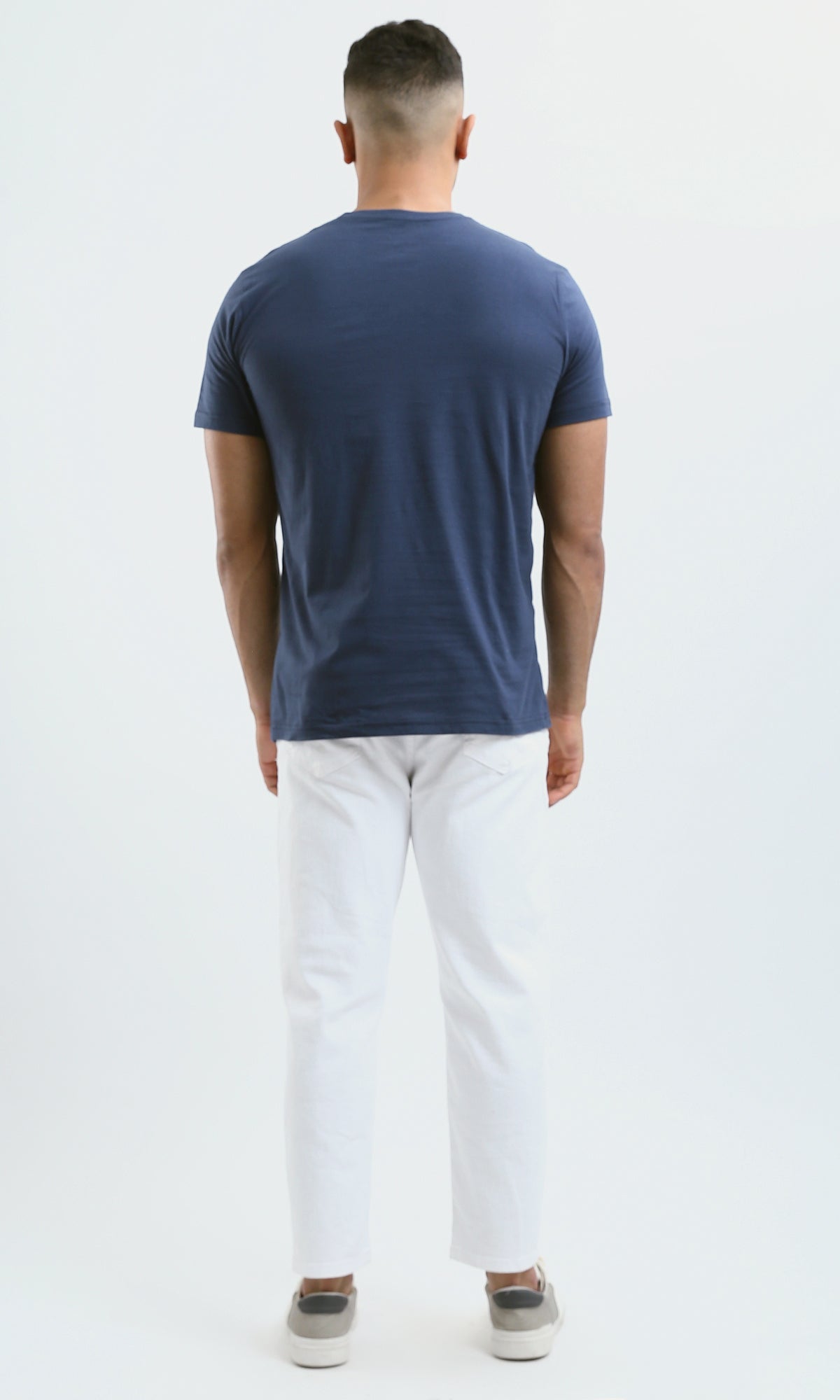 O179011 Printed "Worldwide" Short Sleeves Tee - Navy Blue