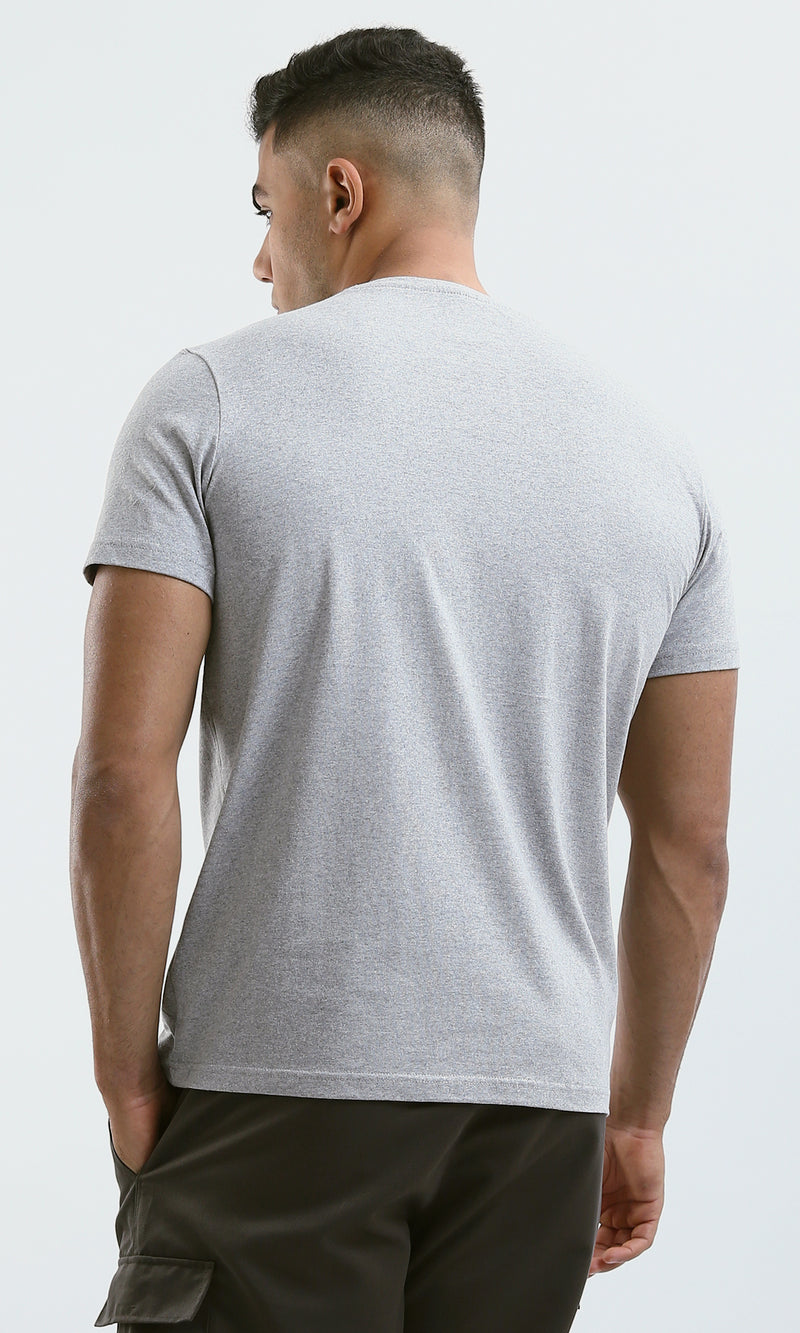 O179013 Heather Light Grey Crew Neck Printed Cotton Tee