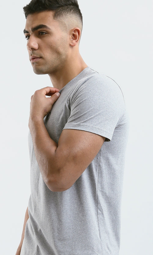 O179013 Heather Light Grey Crew Neck Printed Cotton Tee