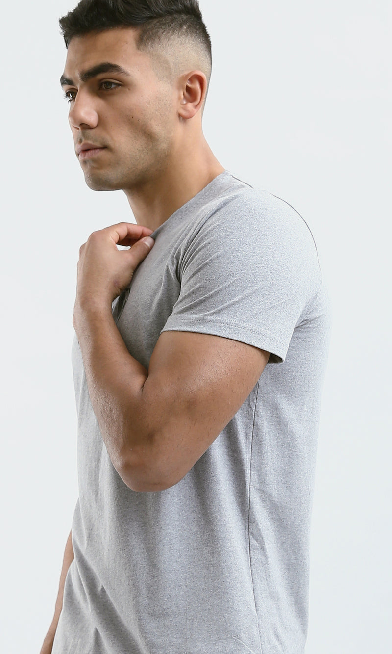 O179013 Heather Light Grey Crew Neck Printed Cotton Tee