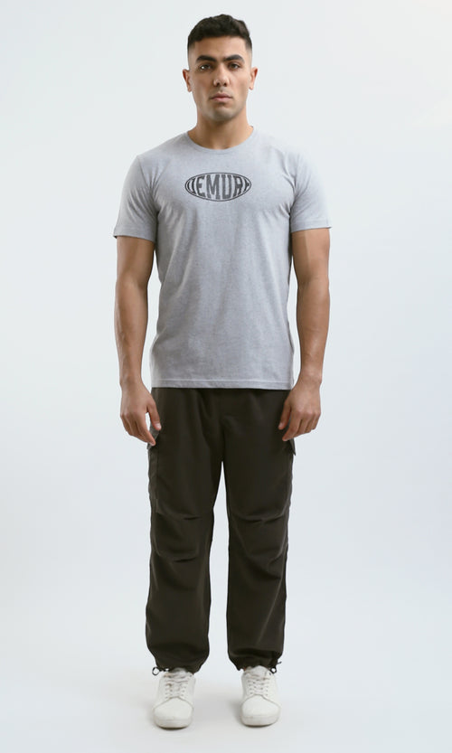 O179013 Heather Light Grey Crew Neck Printed Cotton Tee
