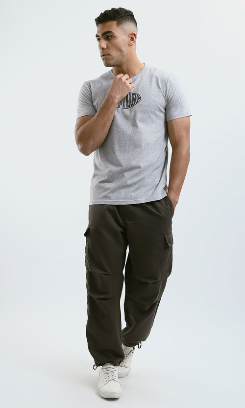 O179013 Heather Light Grey Crew Neck Printed Cotton Tee