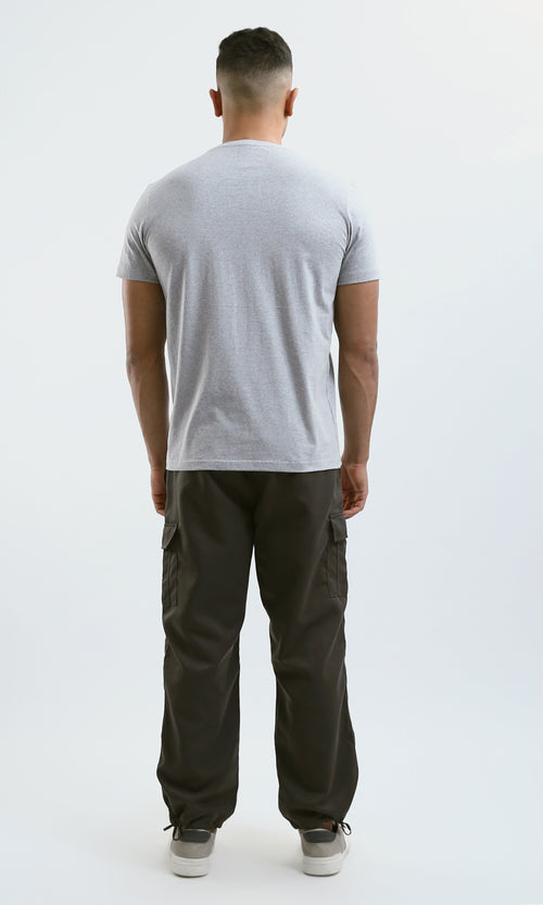 O179013 Heather Light Grey Crew Neck Printed Cotton Tee
