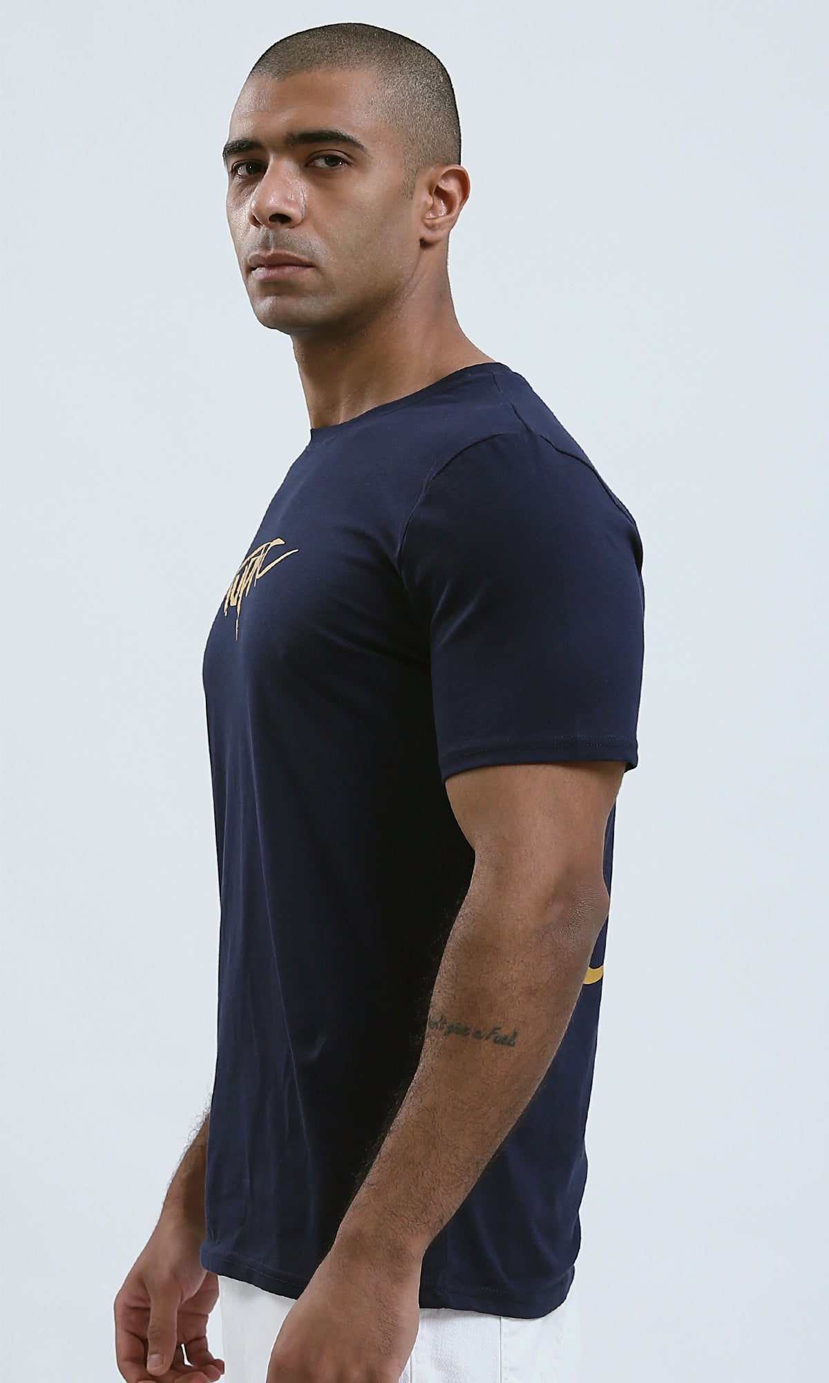 O179015 - Round Neck Short Sleeves Heather Navy Blue Tee
