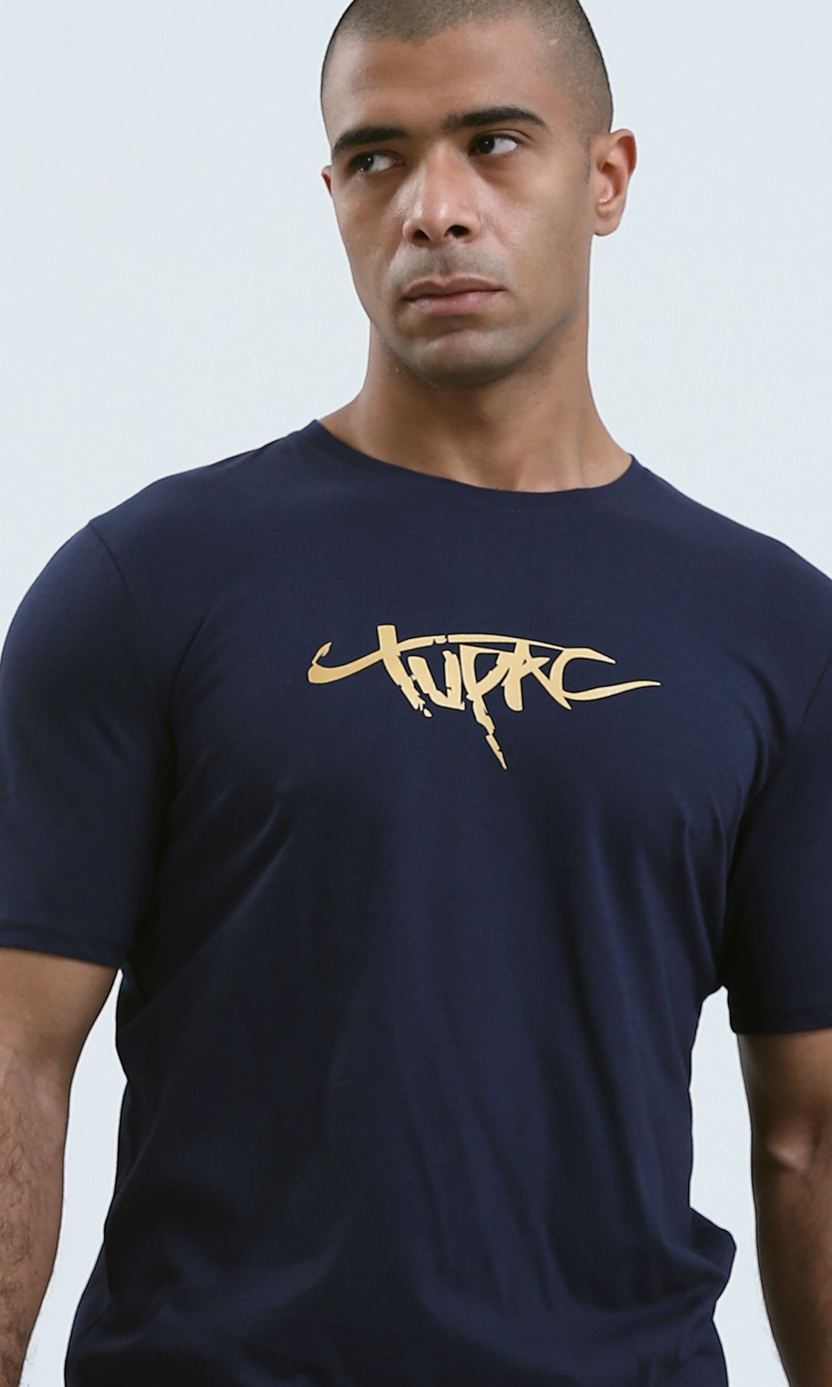 O179015 - Round Neck Short Sleeves Heather Navy Blue Tee