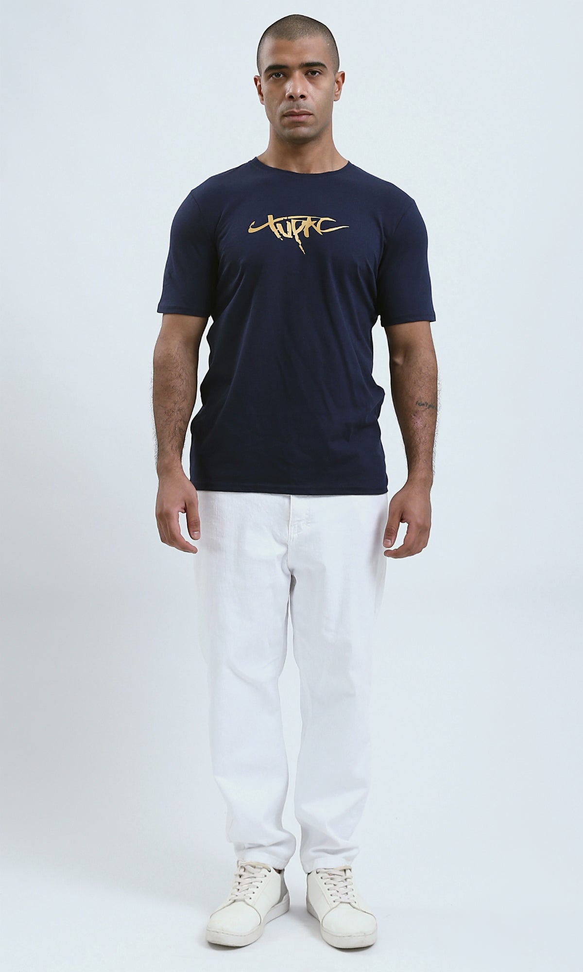 O179015 - Round Neck Short Sleeves Heather Navy Blue Tee