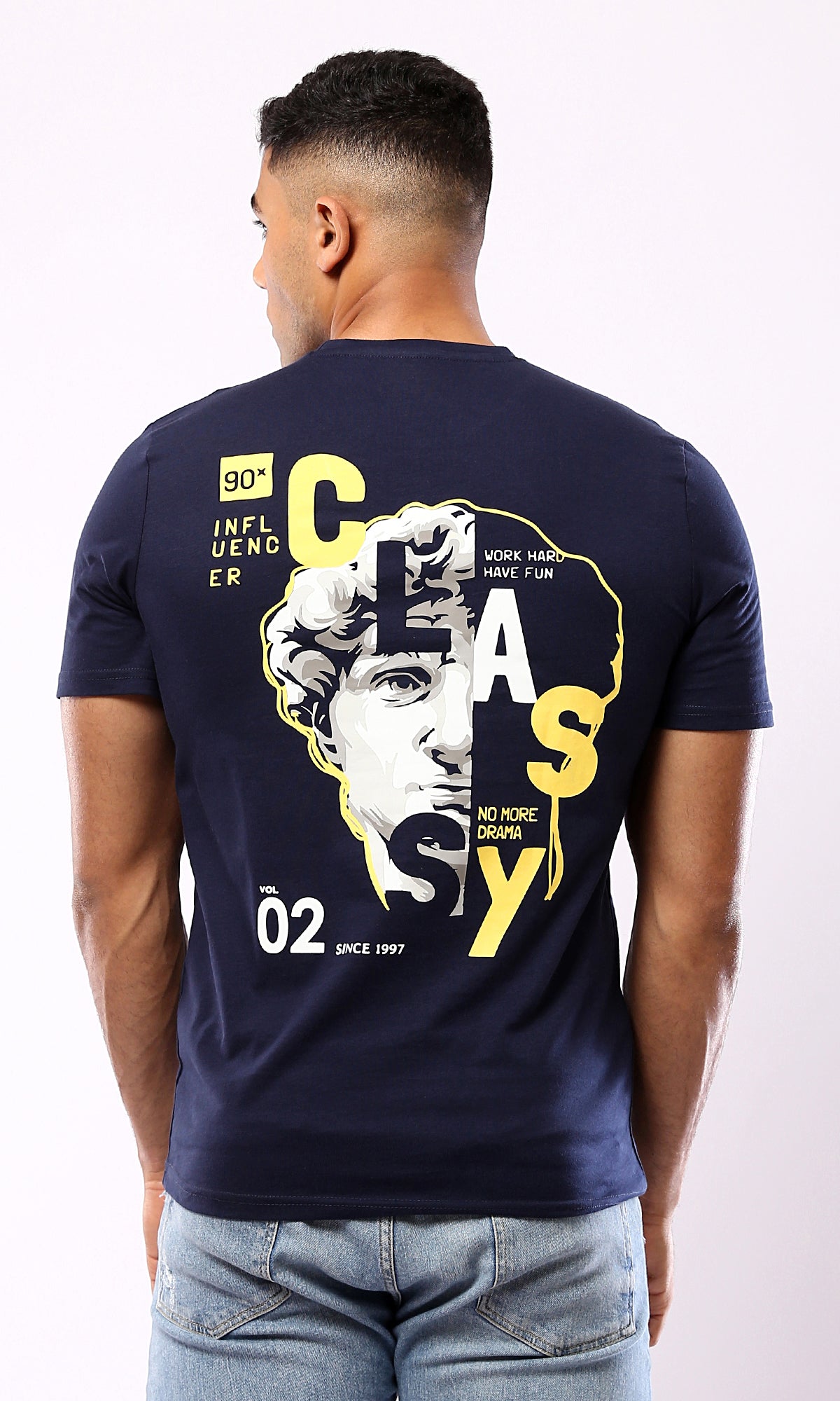 O179016 Navy Blue "Classy" Printed Casual Tee