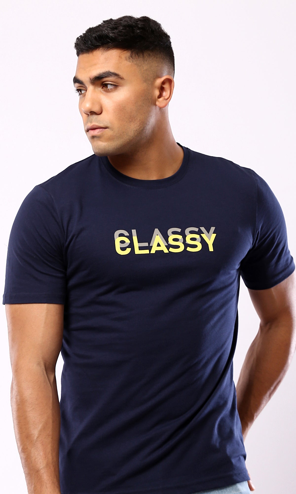 O179016 Navy Blue "Classy" Printed Casual Tee