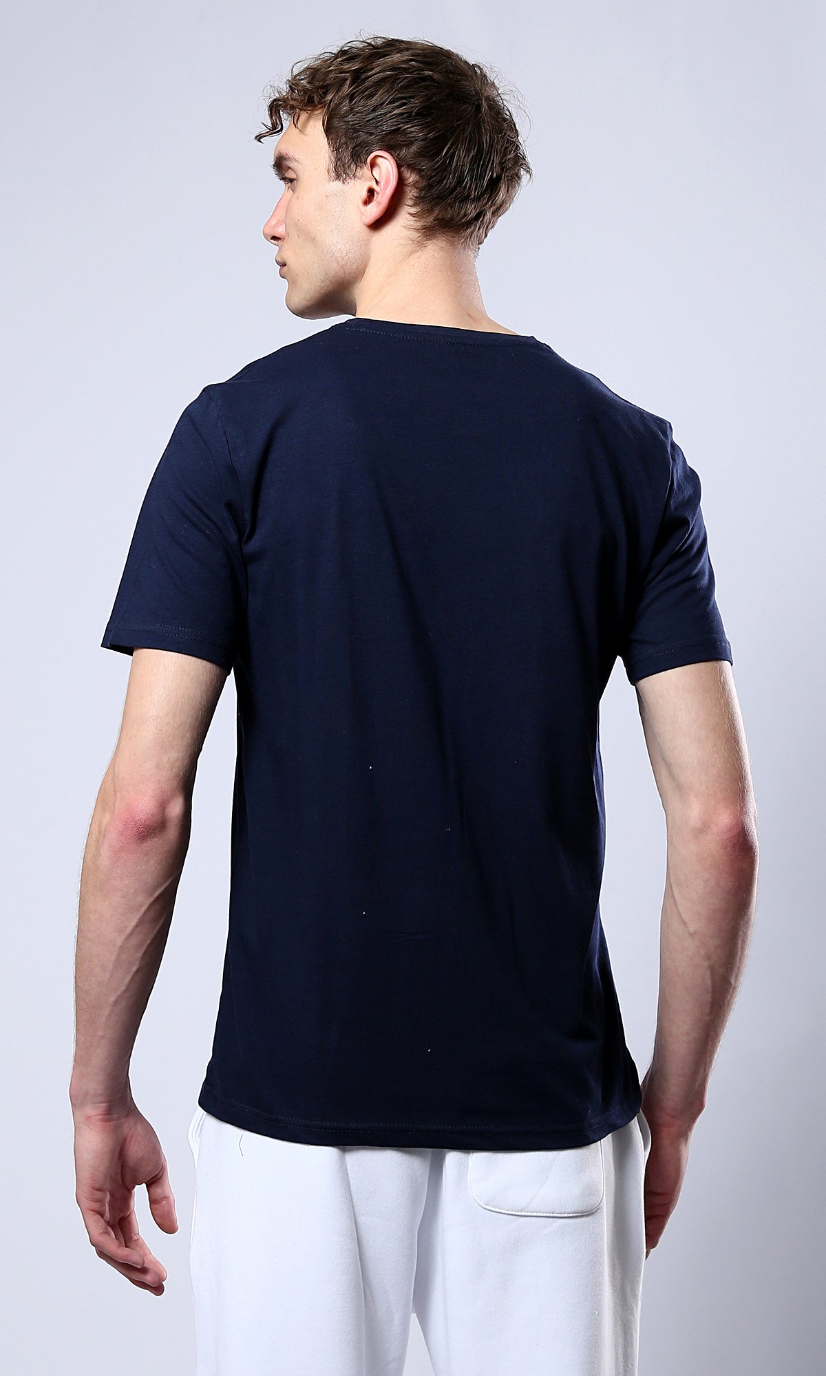 O179019 Short Sleeves Printed "Change" Navy Blue Tee