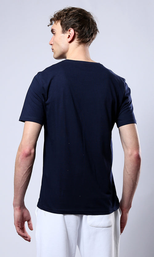 O179019 Short Sleeves Printed "Change" Navy Blue Tee