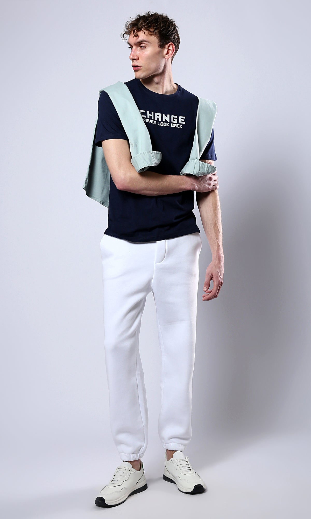 O179019 Short Sleeves Printed "Change" Navy Blue Tee