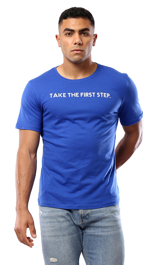 O179020 "Take The First Step" Blue Cotton Summer Tee