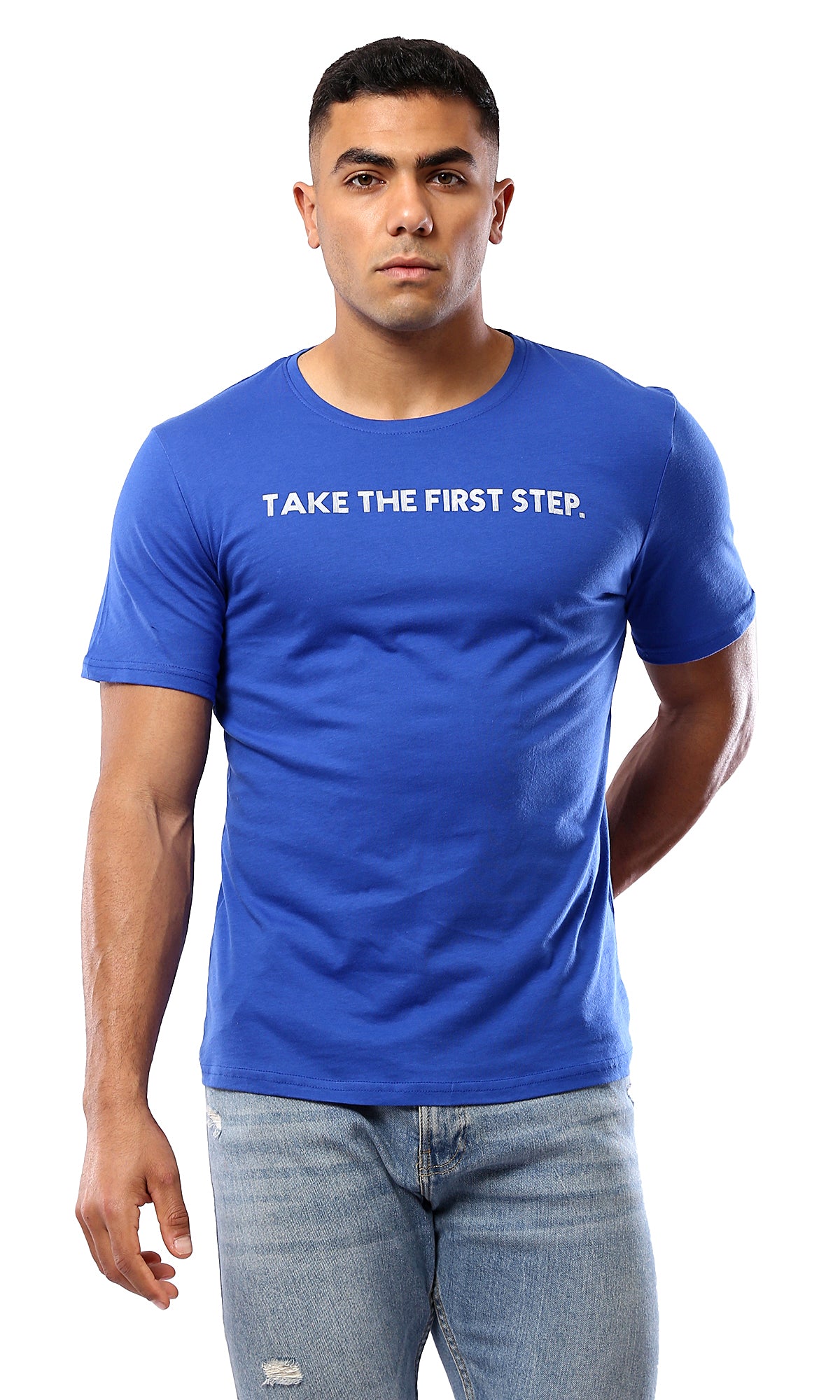 تي شيرت صيفي قطن أزرق "Take The First Step"