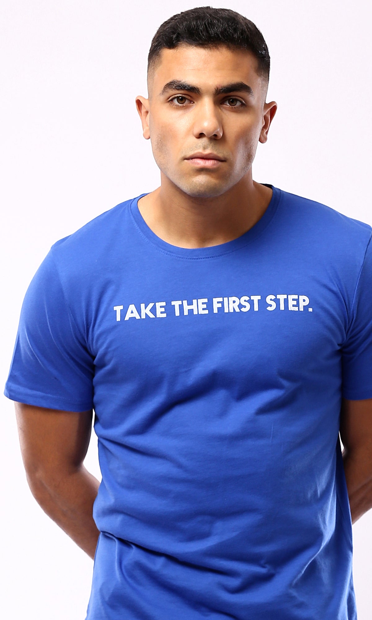 تي شيرت صيفي قطن أزرق "Take The First Step"