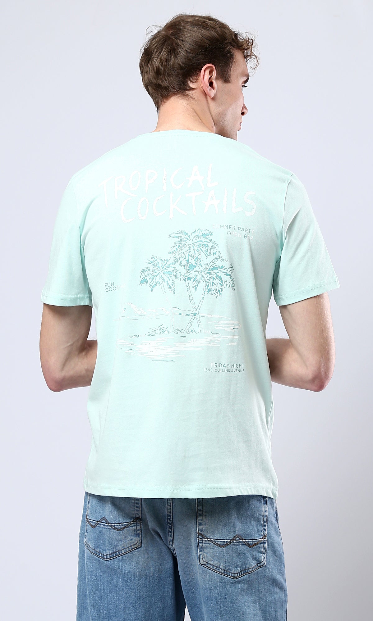 O179025 Pastel Mint Cotton Tee With Front & Back Print